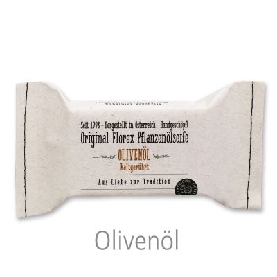 Kaltgerührte Seife 100g im genähten Papierbeutel "Aus Liebe zur Tradition", Olivenöl 