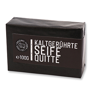 Kaltgerührte Seife 100g weiß verpackt "Black Edition", Quitte 