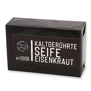 Kaltgerührte Seife 100g schwarz verpackt "Black Edition", Eisenkraut 