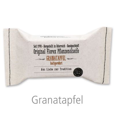 Kaltgerührte Seife 100g im genähten Papierbeutel "Aus Liebe zur Tradition", Granatapfel 