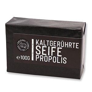 Kaltgerührte Spezialseife 100g schwarz verpackt "Black Edition", Propolis 