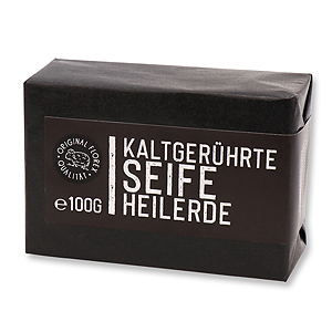 Kaltgerührte Spezialseife 100g schwarz verpackt "Black Edition", Heilerde 
