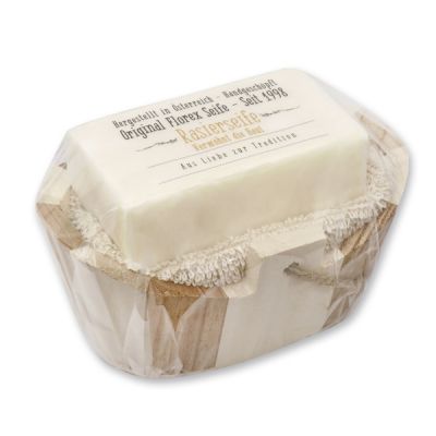 Cold-stirred special soap 90g and washcloth in a wooden basket in cello "Love for tradition", Shaving soap 