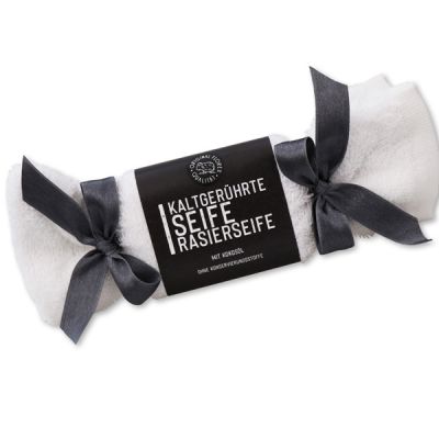 Cold-stirred special soap 90g in a washing cloth white "Black Edition", Shaving-soap 