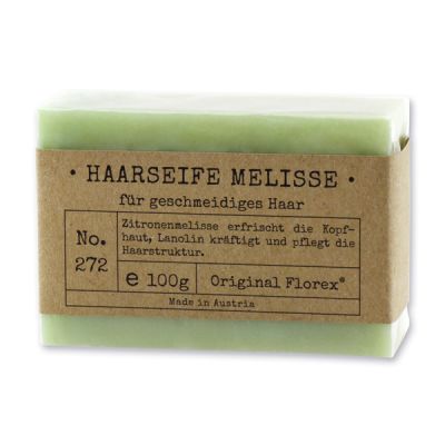 Cold-stirred special soap 100g packed in cello "Pure soaps", Hair soap melissa 