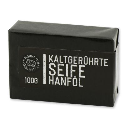 Kaltgerührte Spezialseife 100g schwarz verpackt "Black Edition", Hanföl 