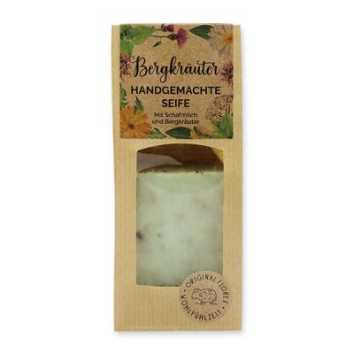 Cold-stirred soap with sheep milk 100g in a brown bag "feel-good time", Mountain herbs 