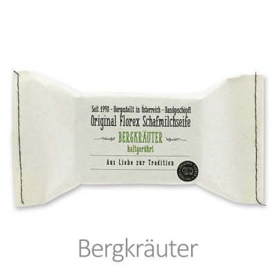 Kaltgerührte Seife 100g im genähten Papierbeutel "Aus Liebe zur Tradition", Bergkräuter 