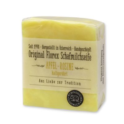 Cold-stirred sheep milk soap 150g in cello wrapped with transparent paper, Apple-raisin 