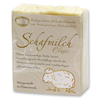 Kaltgerührte Schafmilchseife 150g klassisch verpackt, Schafmilch 