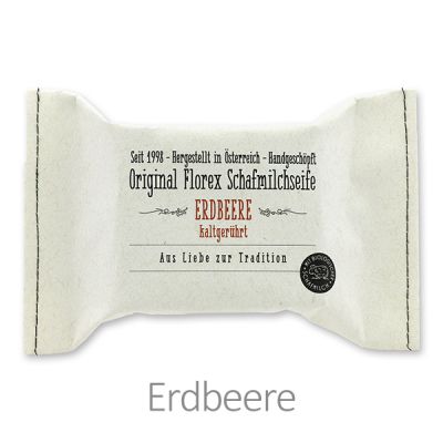 Kaltgerührte Seife 150g im genähten Papierbeutel, Erdbeere 