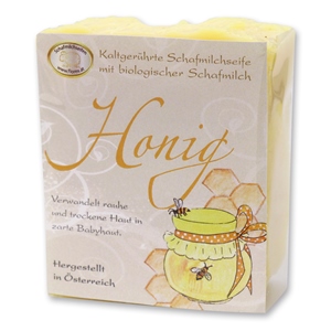 Cold-stirred sheep milk soap 150g with classic labelling, Honey 