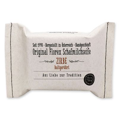 Cold-stirred sheep milk soap 150g packed in a stitched paper bag, Swiss pine 