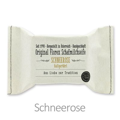 Kaltgerührte Seife 150g im genähten Papierbeutel, Schneerose 