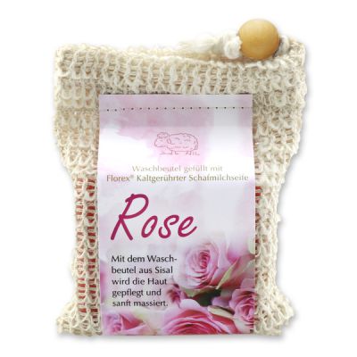 Cold-stirred sheep milk soap 150g modern packed in a soap holder, Wild rose 