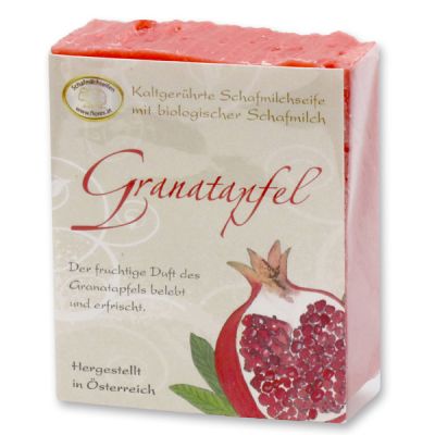 Cold-stirred sheep milk soap 150g with classic labelling, Pomegranate 