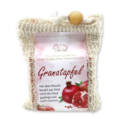 Cold-stirred sheep milk soap 150g modern packed in a soap holder, Pomegranate 