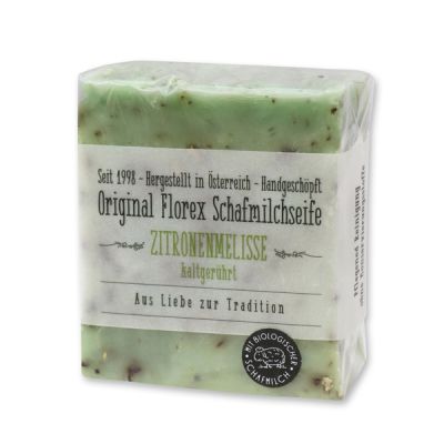 Cold-stirred sheep milk soap 150g in cello wrapped with transparent paper, Lemon balm 