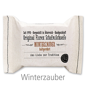 Cold-stirred sheep milk soap 150g, packed in a stitched paper bag, Magic of winter 