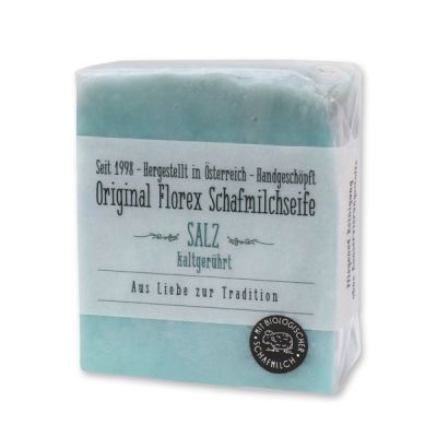 Cold-stirred sheep milk soap 150g in cello wrapped with transparent paper, Salt blue 