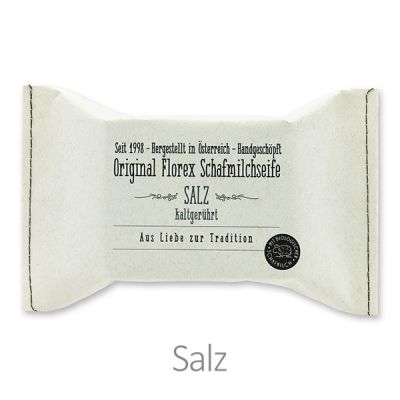 Kaltgerührte Seife 150g im genähten Papierbeutel, Salz blau 