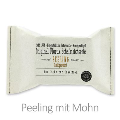 Kaltgerührte Seife 150g im genähten Papierbeutel, Peeling mit Mohn 