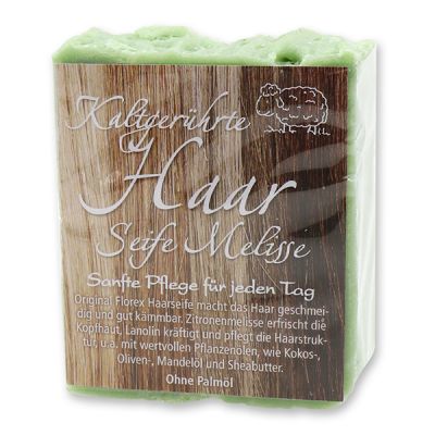Cold-stirred sheep milk soap 150g with modern labelling, Hair soap Melissa 