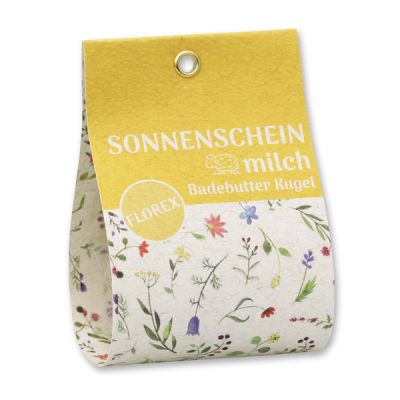 Badebutter-Kugel mit Schafmilch 50g in Tasche "Sonnenschein", Ringelblume/Limette-Grüner Tee 