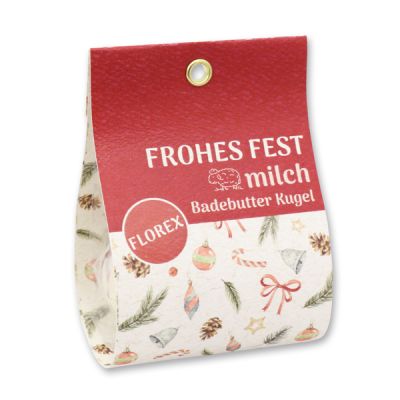 Badebutter-Kugel mit Schafmilch 50g in Tasche "Frohes Fest", Rosa Pfeffer/Cranberry 