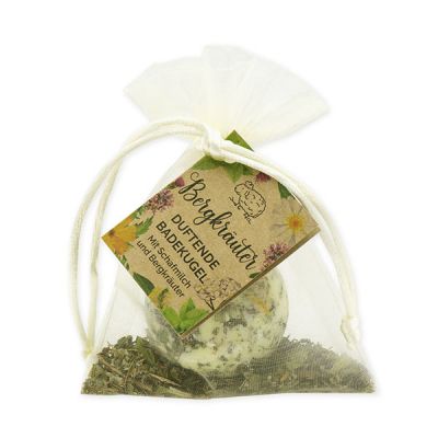 Bath butter ball with sheep milk 50g in organza bag "feel-good time", Mountain herbs 