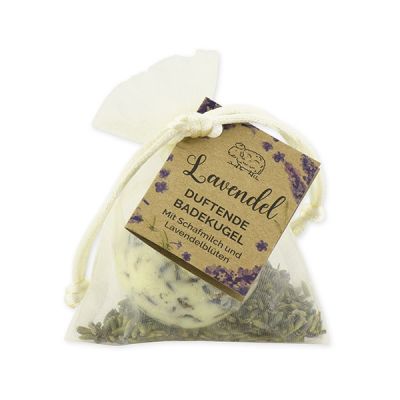 Bath butter ball with sheep milk 50g in organza bag "feel-good time", Lavender 