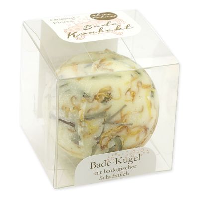 Badebutter-Kugel mit Schafmilch 50g in Cellobox, Zedernholz 