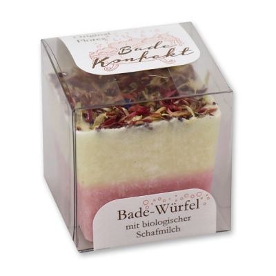 Bath butter cube with sheep milk 50g in box, Cornflower pink/Rose 