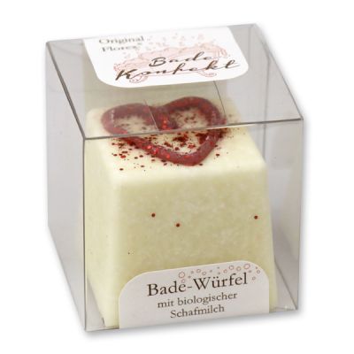 Bath butter cube with sheep milk 50g in box, Red heart/White tea 