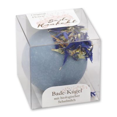 Badebutter-Kugel mit Schafmilch 50g in Cellobox, Kornblume Blau/Blaubeere-Granatapfel 
