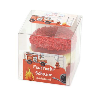 Badebutter-Donut mit Schafmilch 60g in Cellobox "Feuerwehr Schaum", Beerentraum 