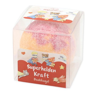 Badekugel mit Schafmilch 125g in Cellobox "Superhelden Kraft", Beerentraum 