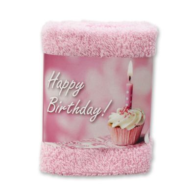 Hand towel 30x30cm "Happy Birthday", rose 