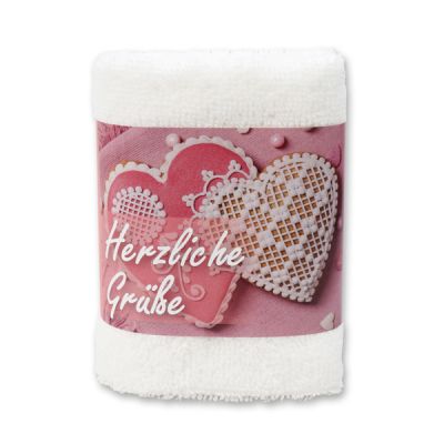 Hand towel 30x30cm "Herzliche Grüße", white 