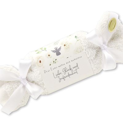 Sheep milk soap 100g in a washcloth "Drei Engel mögen dich begleiten...", Christmas rose white 