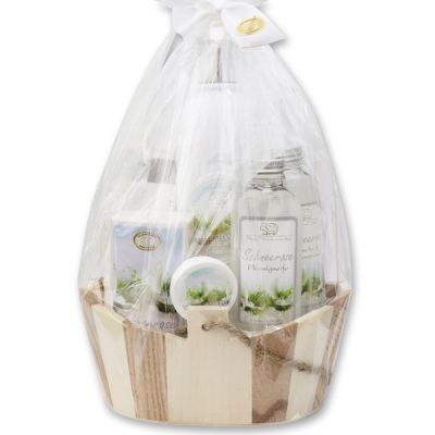 Wooden basket set 8 pieces in a cellophane bag, Christmas Rose White 