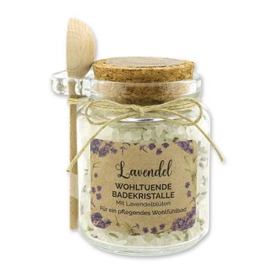 Bath salt 300g in a glass jar with a wooden spoon "feel-good time", Lavender 