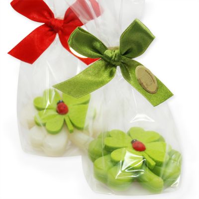 Sheep milk soap cloverleaf 32g decorated with a cloverleaf in a cellophane, Classic/pear 