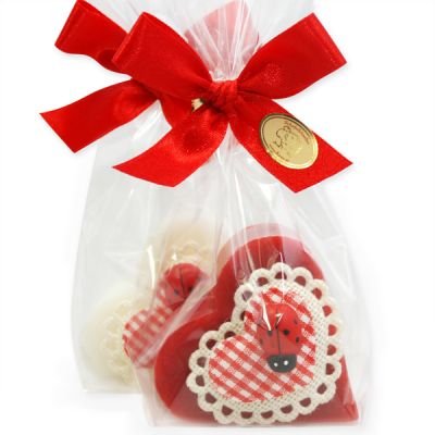 Sheep milk heart soap 65g decorated with a heart in a cellophane, Classic/pomegranate 