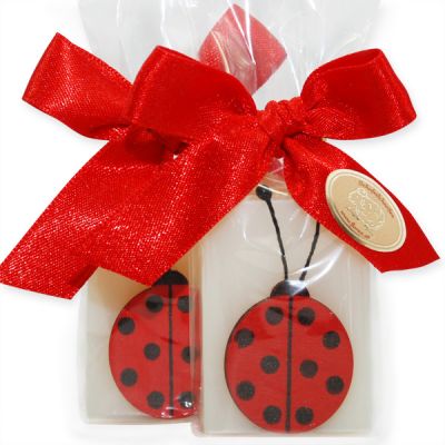 Sheep milk guest soap 25g decorated with a ladybug in a cellophane, Classic 