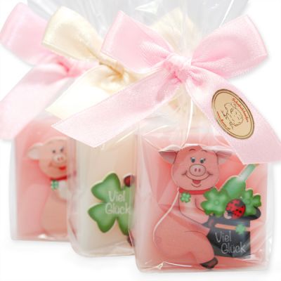 Sheep milk soap 35g decorated with a lucky charm in cellophane, Classic/peony 