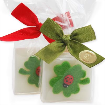 Sheep milk soap 35g decorated with cloverleaf in a cellophane, Classic 