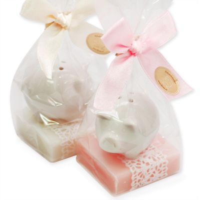 Sheep milk soap 35g decorated with a pig in a cellophane, Classic/peony 