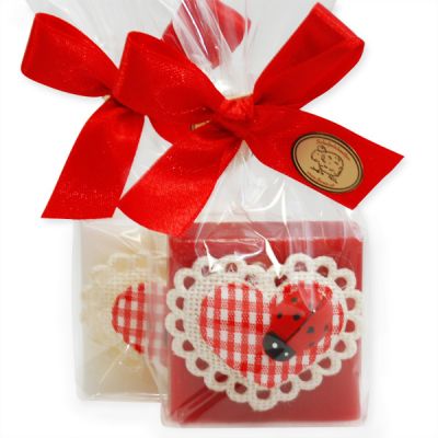 Sheep milk soap 35g decorated with a heart in a cellophane, Classic/pomegranate 