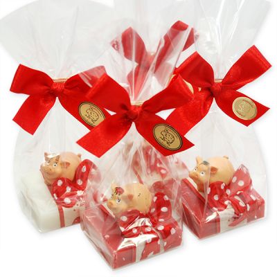 Sheep milk soap 35g decorated with a pig in a cellophane, Classic/pomegranate 